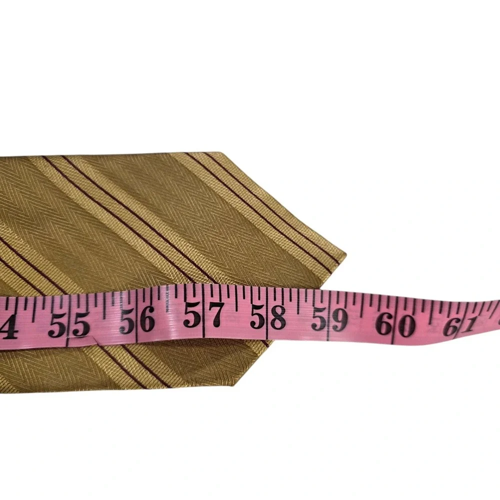 PRAGO Silk Striped Necktie Gold Burgundy Classic Formal Business Luxury Designer